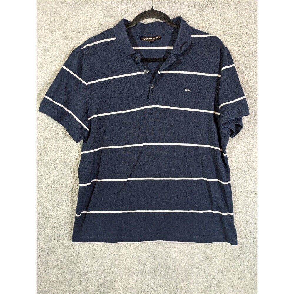 Michael Kors men's polo shirt navy blue white stripe Size Large